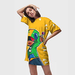 Футболка женская длинная Пиксельный Леон из Бравл Старс, цвет: 3D-принт — фото 2