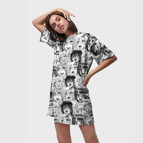 Женская длинная футболка Разные девушки Ахегао / 3D-принт – фото 3