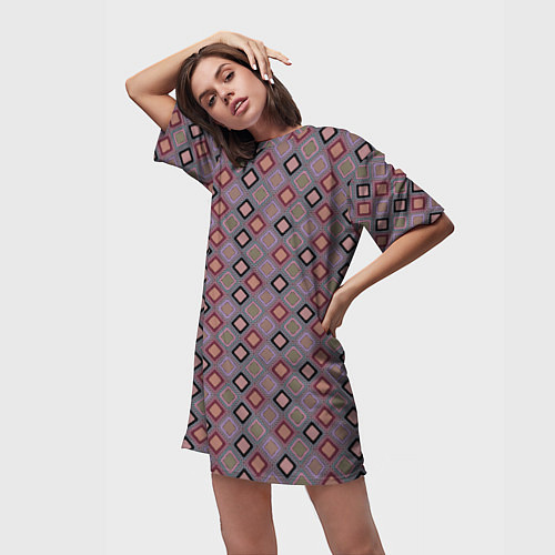 Женская длинная футболка Разноцветные квадраты с зигзагами / 3D-принт – фото 3