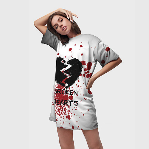 Женская длинная футболка Разбитое черное сердце / 3D-принт – фото 3