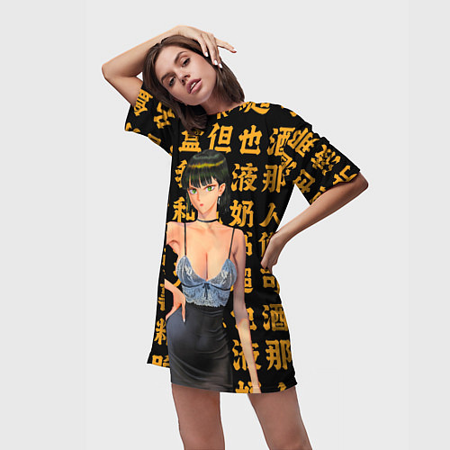 Женская длинная футболка Фубуки - Ван пач мен / 3D-принт – фото 3