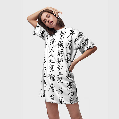 Женская длинная футболка Иероглифная сетка / 3D-принт – фото 3