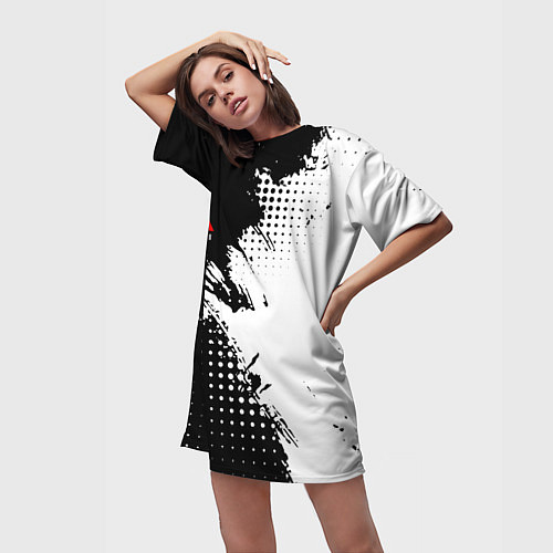 Женская длинная футболка Mitsubishi - черно-белая абстракция / 3D-принт – фото 3