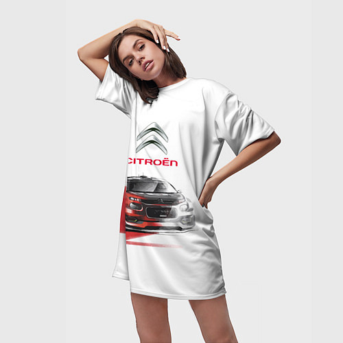 Женская длинная футболка Ситроен спорт - эскиз / 3D-принт – фото 3