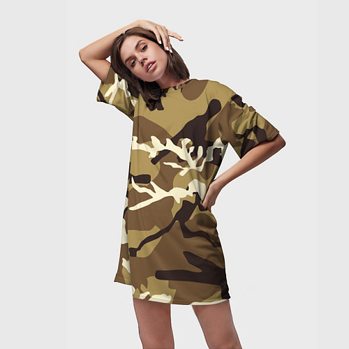Женская длинная футболка Камуфляж Woodland осень крупный / 3D-принт – фото 3