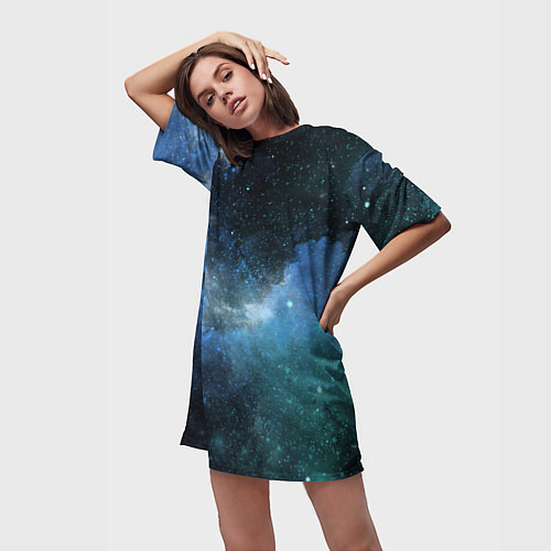 Женская длинная футболка Акварель галактики / 3D-принт – фото 3