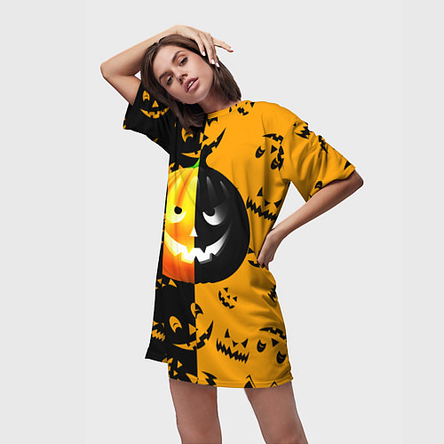 Женская длинная футболка Тыква на Хэллоуин / 3D-принт – фото 3