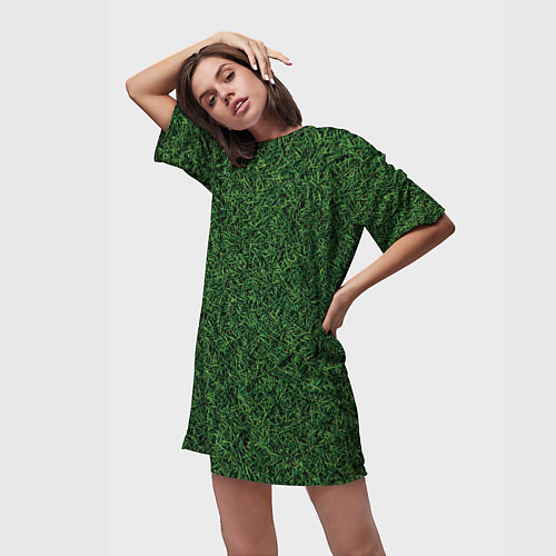 Женская длинная футболка Зеленая камуфляжная трава / 3D-принт – фото 3
