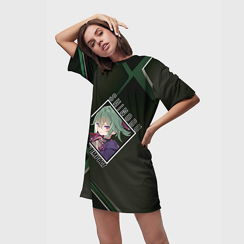 Женская длинная футболка Куки Синобу в ромбе / 3D-принт – фото 3