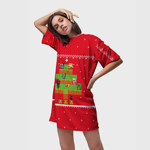 Женская длинная футболка Майнкрафт : Новогодний свитер / 3D-принт – фото 3