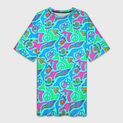 Футболка женская длинная Яркая психоделика, цвет: 3D-принт