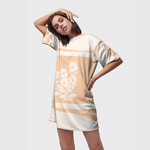 Женская длинная футболка Цветы на кремовом фоне / 3D-принт – фото 3
