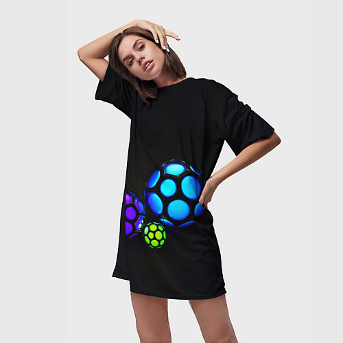 Женская длинная футболка Объёмные неоновые шары / 3D-принт – фото 3