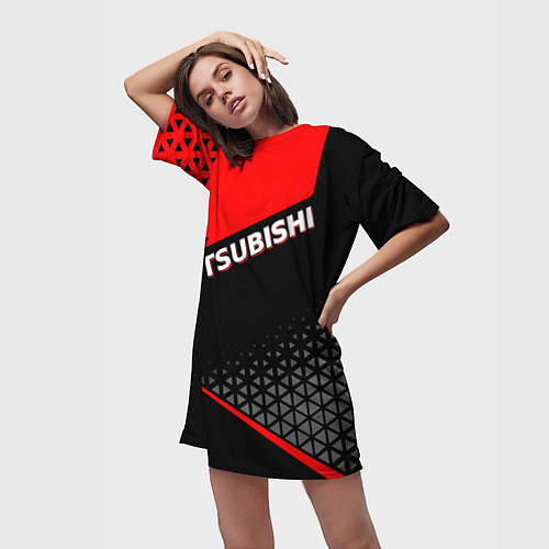 Женская длинная футболка Mitsubishi - Красная униформа / 3D-принт – фото 3