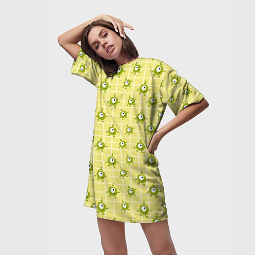 Женская длинная футболка Зеленые одноглазые человечки / 3D-принт – фото 3