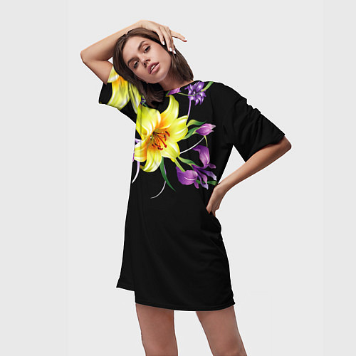 Женская длинная футболка Лилии / 3D-принт – фото 3
