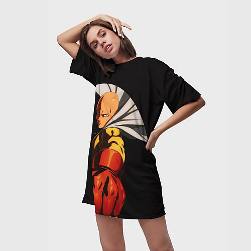 Женская длинная футболка Сайтама Ванпанчмен / 3D-принт – фото 3