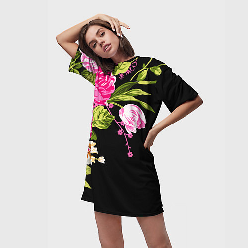 Женская длинная футболка Букет цветов / 3D-принт – фото 3