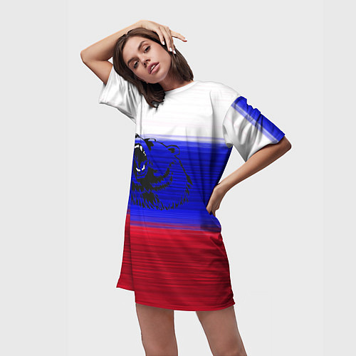 Женская длинная футболка Флаг России с медведем / 3D-принт – фото 3