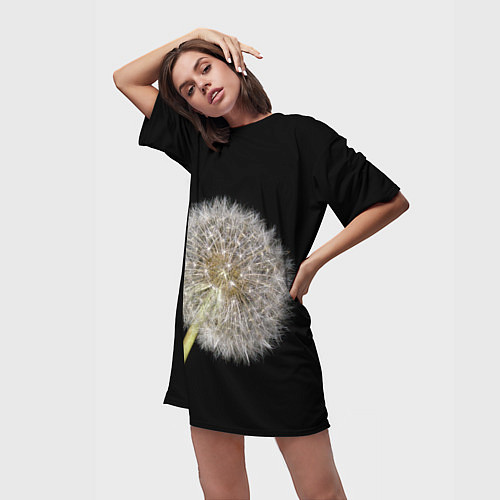 Женская длинная футболка Одуванчик на черном фоне / 3D-принт – фото 3