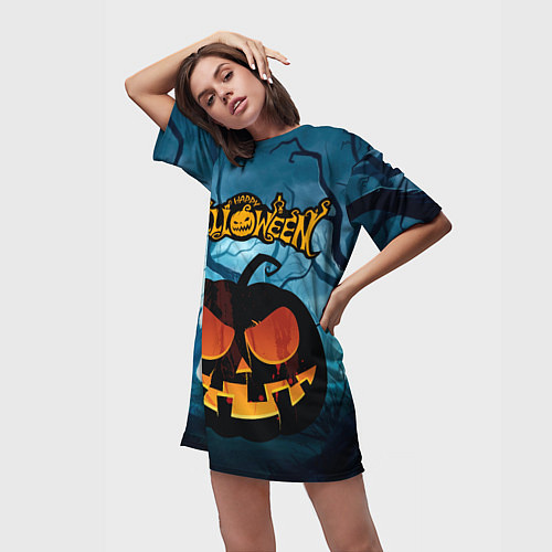 Женская длинная футболка Halloween pumpkins / 3D-принт – фото 3
