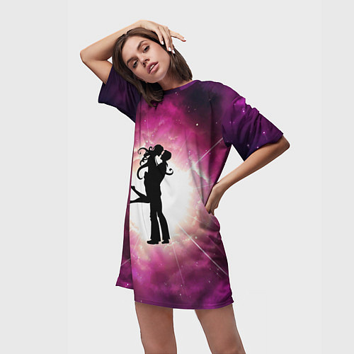 Женская длинная футболка Влюблённые - силуэт / 3D-принт – фото 3