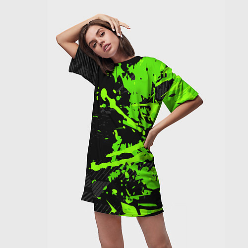 Женская длинная футболка Black & Green / 3D-принт – фото 3