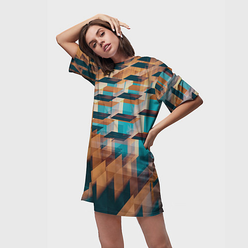 Женская длинная футболка Абстрактное множество поверхностей разных цветов / 3D-принт – фото 3
