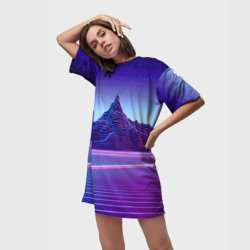 Женская длинная футболка Neon mountains - Vaporwave / 3D-принт – фото 3