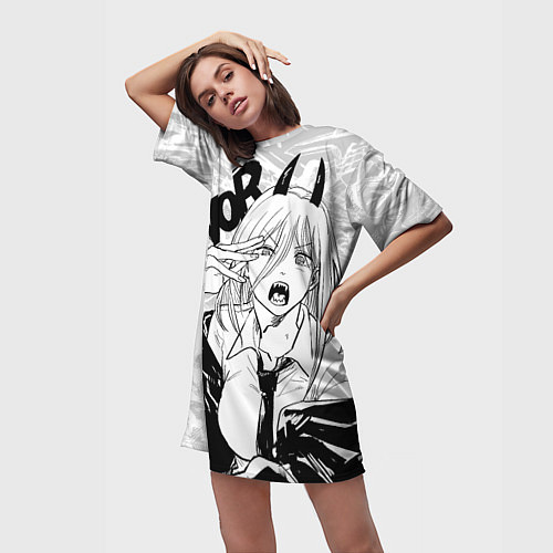 Женская длинная футболка Пауэр - Человек-бензопила / 3D-принт – фото 3