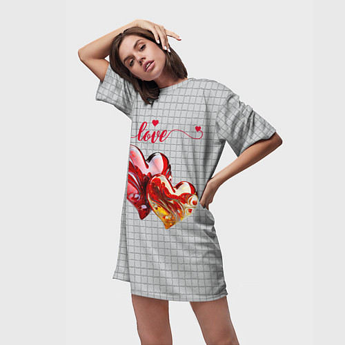 Женская длинная футболка Love - сердечки / 3D-принт – фото 3
