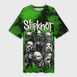 Футболка женская длинная Slipknot green abstract, цвет: 3D-принт