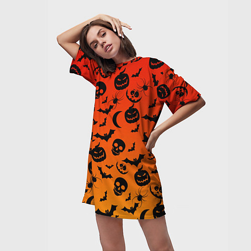 Женская длинная футболка НАСТРОЕНИЕ Halloween / 3D-принт – фото 3