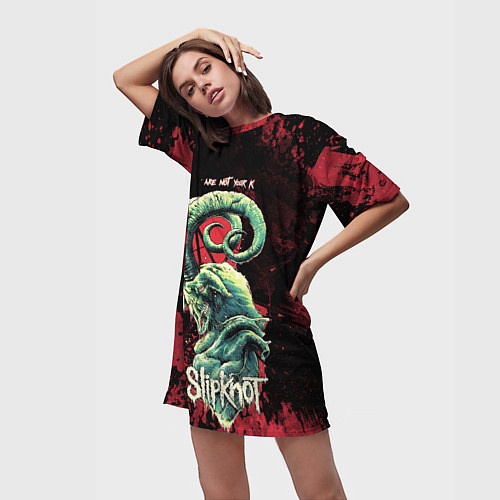 Женская длинная футболка Slipknot - козел / 3D-принт – фото 3