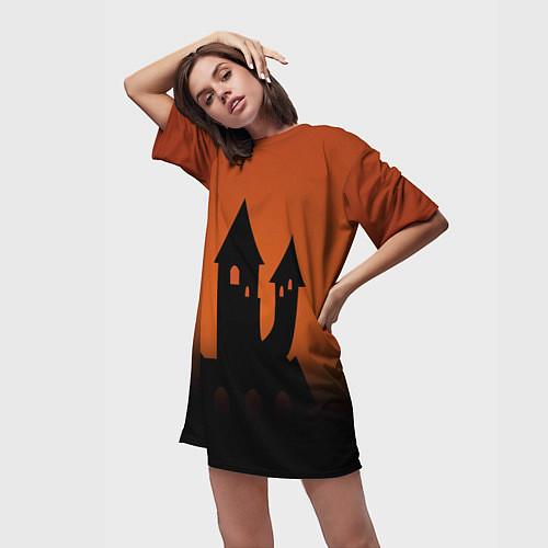 Женская длинная футболка Halloween - замок ведьм / 3D-принт – фото 3
