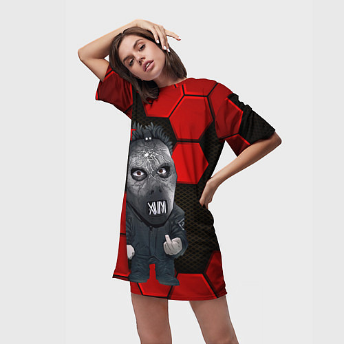 Женская длинная футболка Slipknot объемные плиты / 3D-принт – фото 3