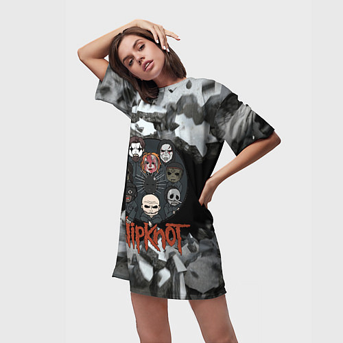 Женская длинная футболка Slipknot объемные плиты black / 3D-принт – фото 3