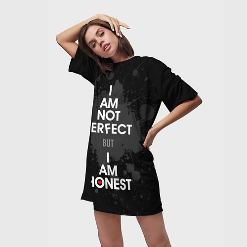 Женская длинная футболка I am not perfect, but I am honest / 3D-принт – фото 3