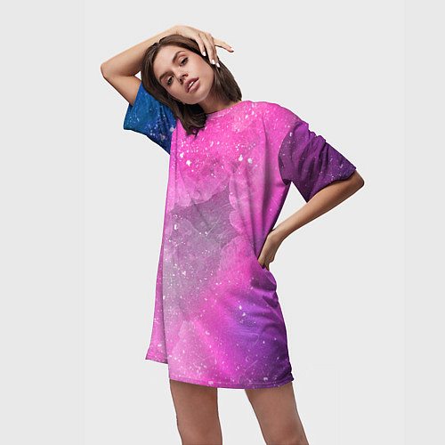 Женская длинная футболка Розово-сиреневый дым / 3D-принт – фото 3