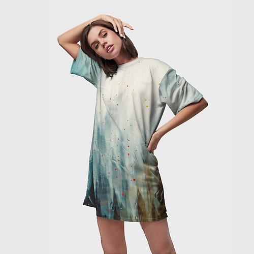 Женская длинная футболка Абстрактные водянистые паттерны и краски / 3D-принт – фото 3