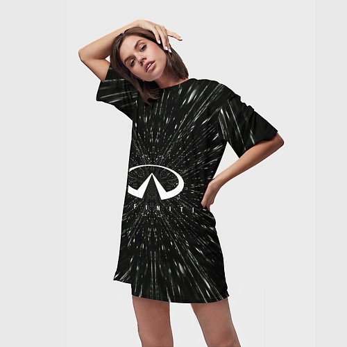 Женская длинная футболка Эмблема Инфинити, автомобильная тема / 3D-принт – фото 3