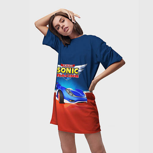 Женская длинная футболка Team Sonic Racing - Ёжик и его точило / 3D-принт – фото 3