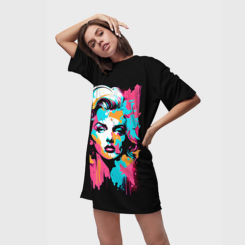 Женская длинная футболка Мэрилин Монро - поп арт / 3D-принт – фото 3