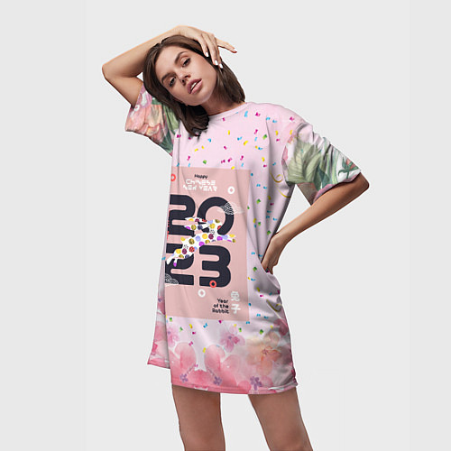 Женская длинная футболка 2023 - цветочный фон / 3D-принт – фото 3