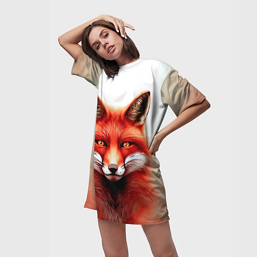 Женская длинная футболка Пламенный лис / 3D-принт – фото 3