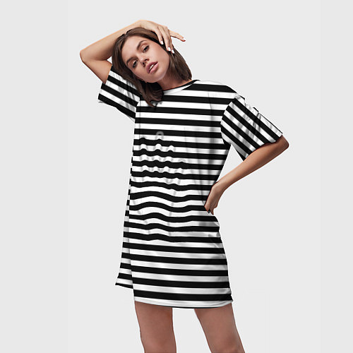 Женская длинная футболка Черно-белые полосы и контур руки / 3D-принт – фото 3