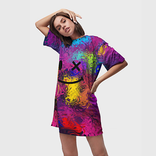 Женская длинная футболка Смайлик с брызгами краски / 3D-принт – фото 3