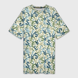 Футболка женская длинная Значки валют, цвет: 3D-принт