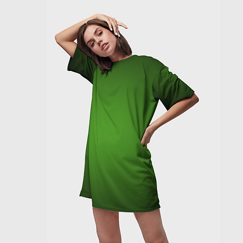 Женская длинная футболка Зеленый с затемняющей виньеткой / 3D-принт – фото 3