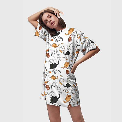Женская длинная футболка Вечеринка кошек / 3D-принт – фото 3